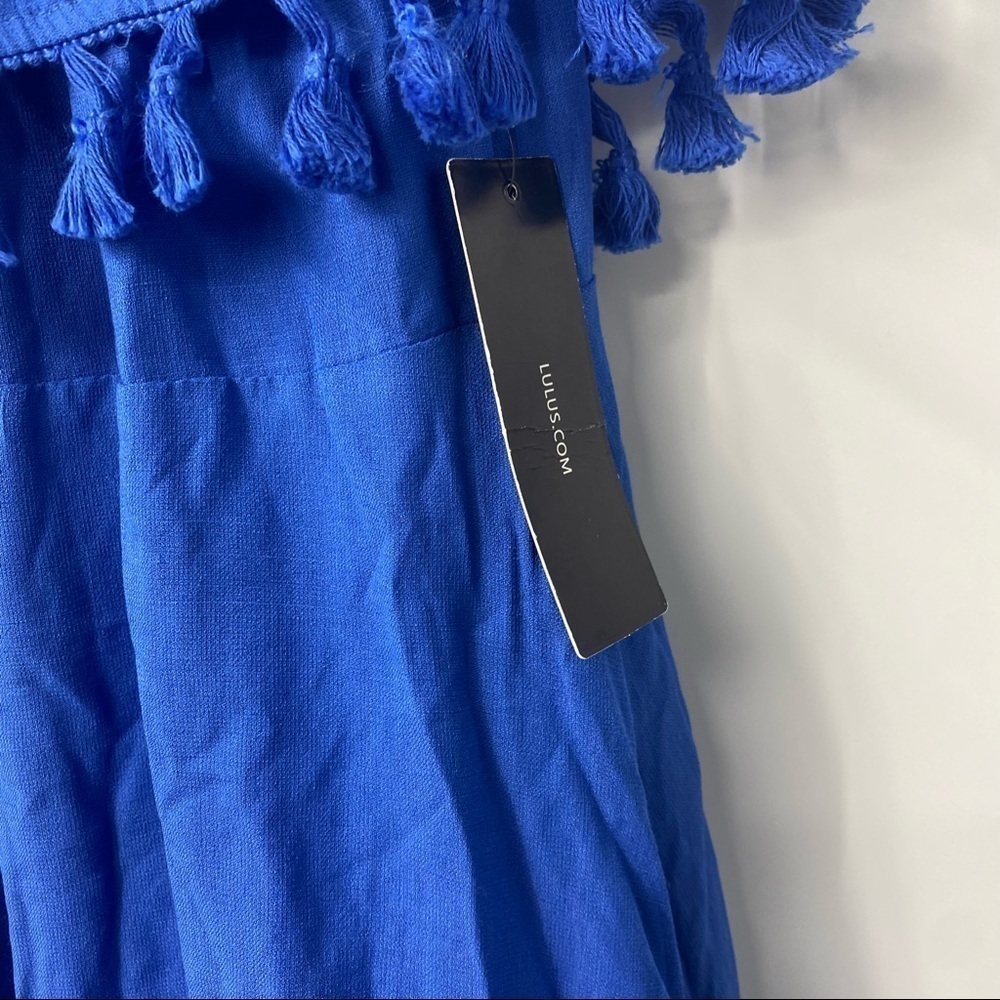 Lulu’s Pensacola blue off shoulder tiered tassel midi dress NWT! S - Picture 5 of 12